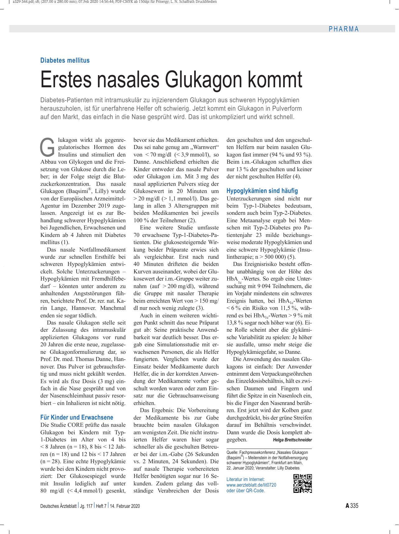Vorschauseite 1: Diabetes mellitus: Erstes nasales Glukagon kommt