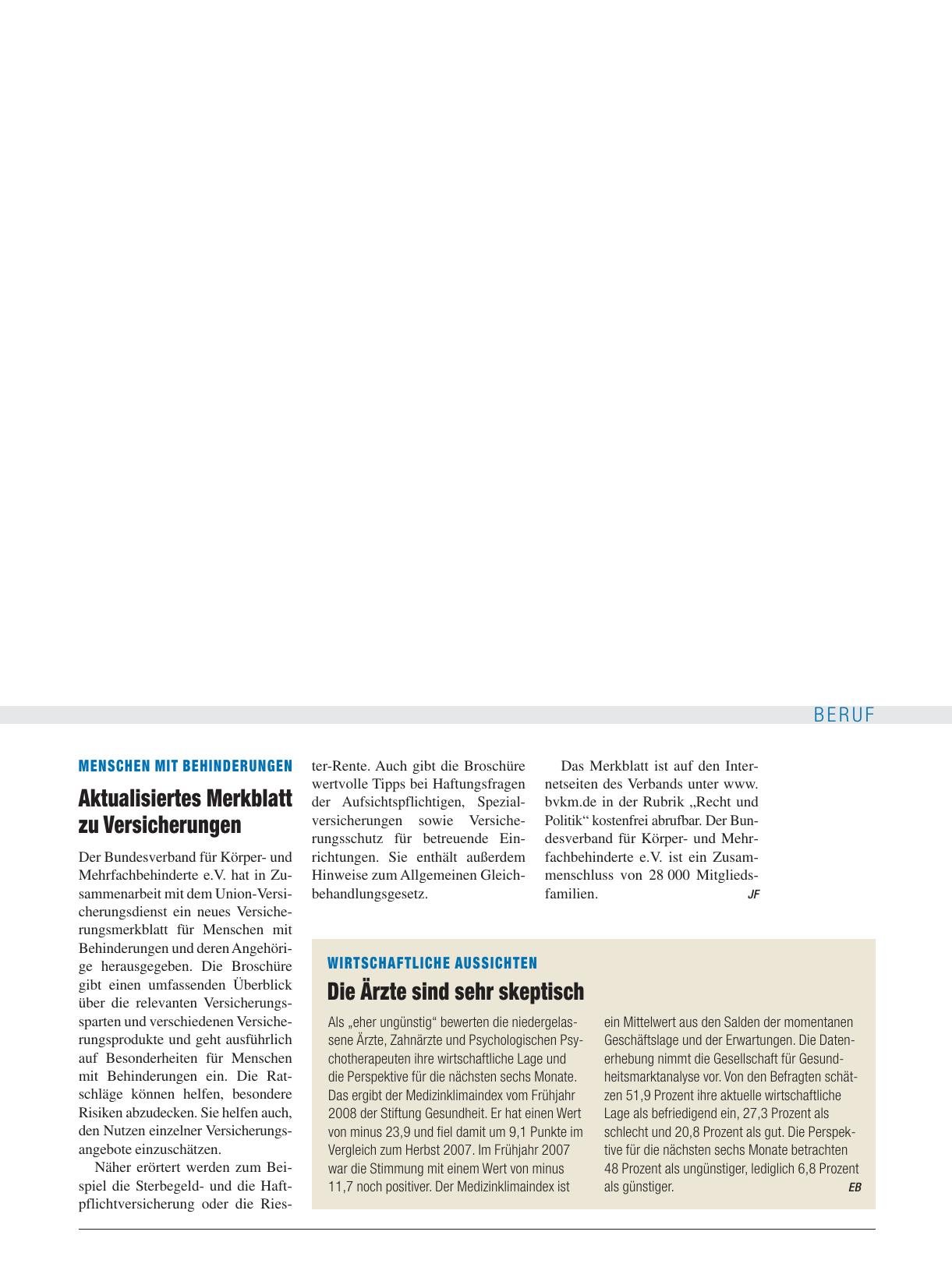Vorschauseite 1: Wirtschaftliche Aussichten: Die Ärzte sind sehr skeptisch