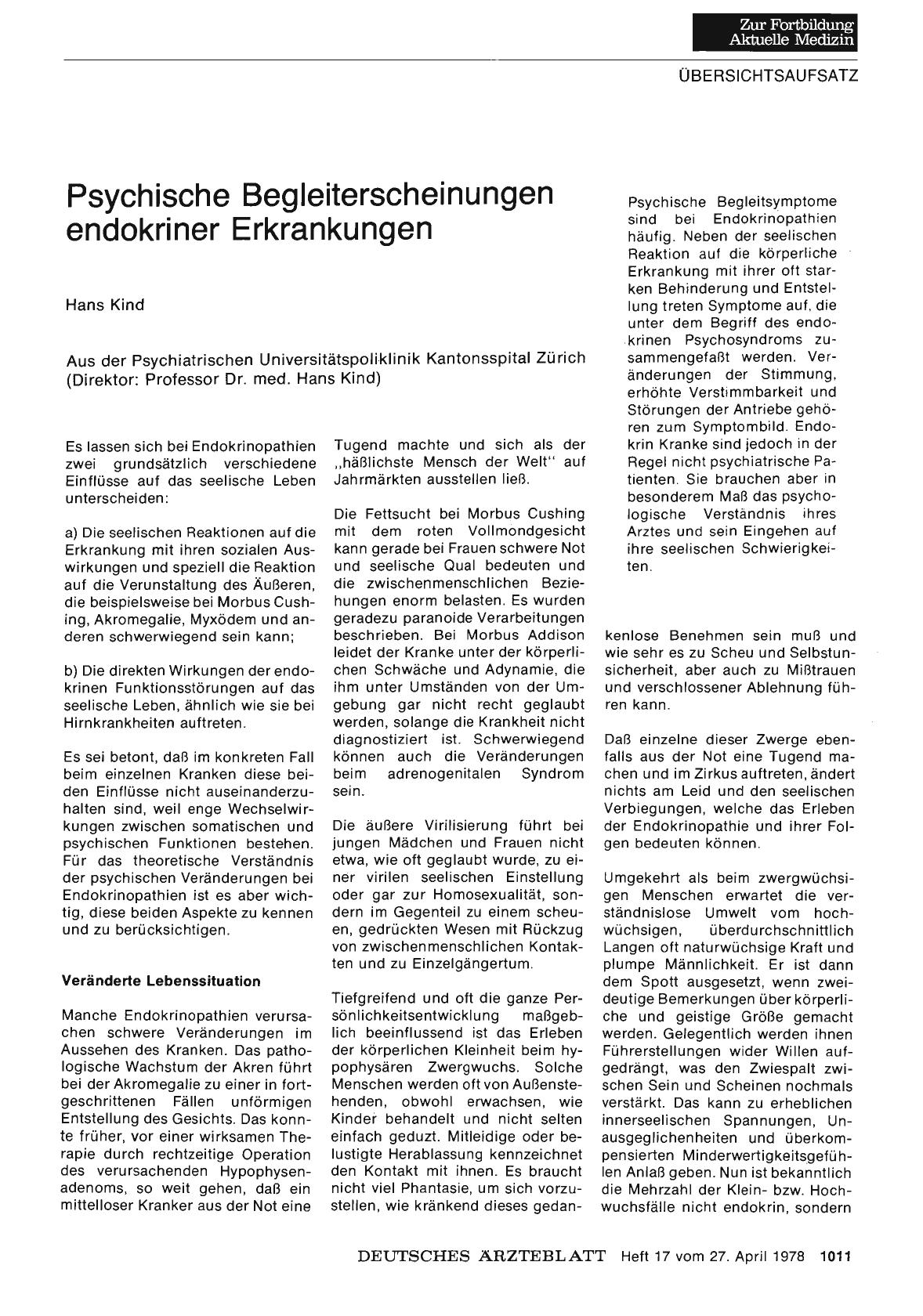 Vorschauseite 1: Psychische Begleiterscheinungen endokriner Erkrankungen