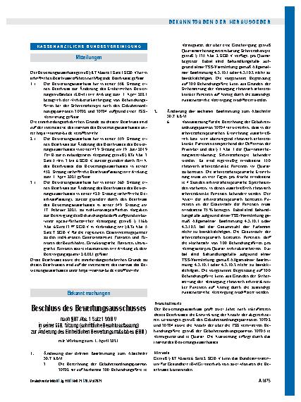 Vorschauseite 1: Beschluss des Bewertungsausschusses nach § 87 Abs. 1 Satz 1 SGB V in seiner 558. Sitzung (schriftliche Beschlussfassung) zur Änderung des Einheitlichen Bewertungsmaßstabes (EBM)