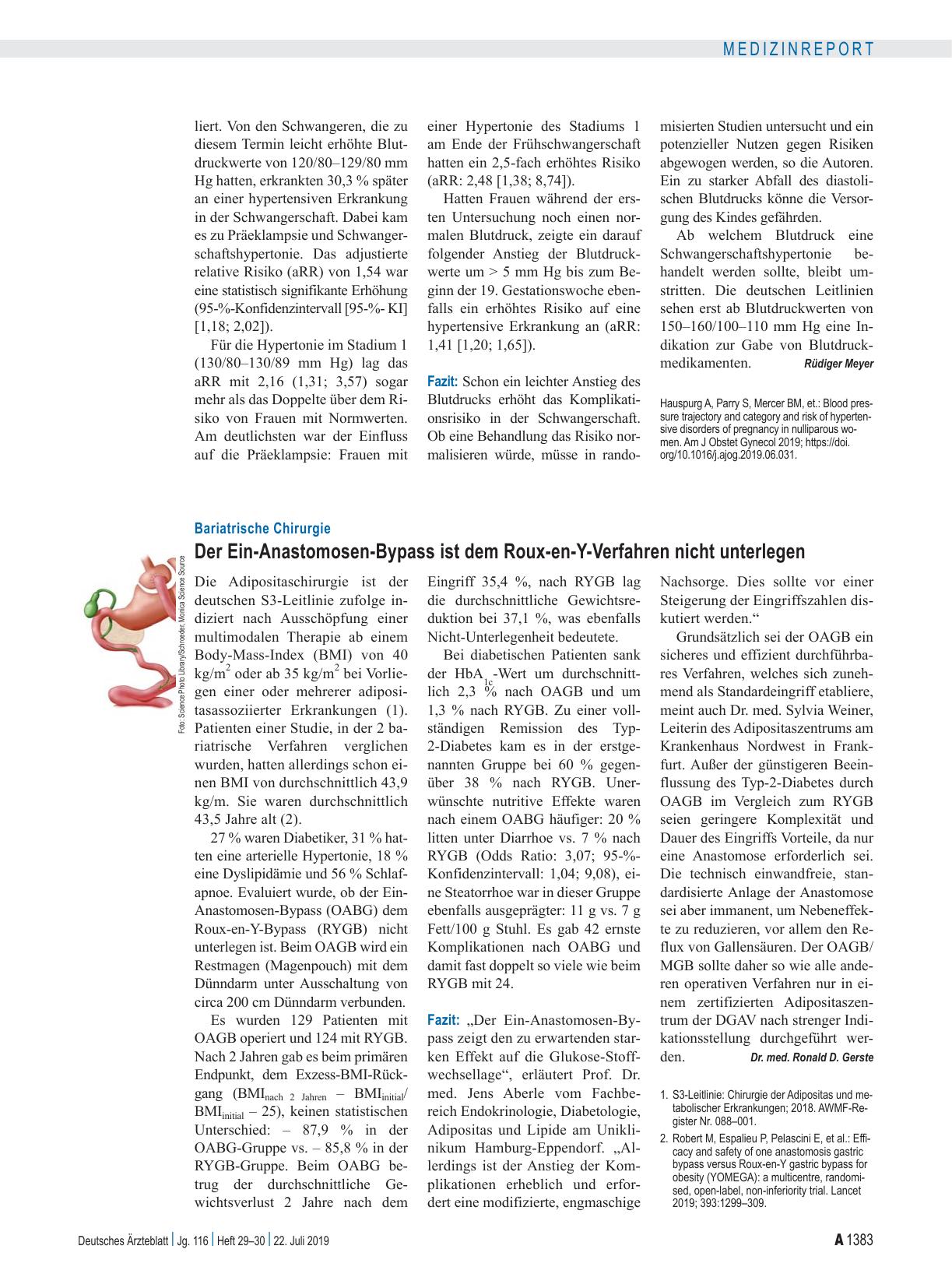 Vorschauseite 1: Bariatrische Chirurgie: Der Ein-Anastomosen-Bypass ist dem Roux-en-Y-Verfahren nicht unterlegen