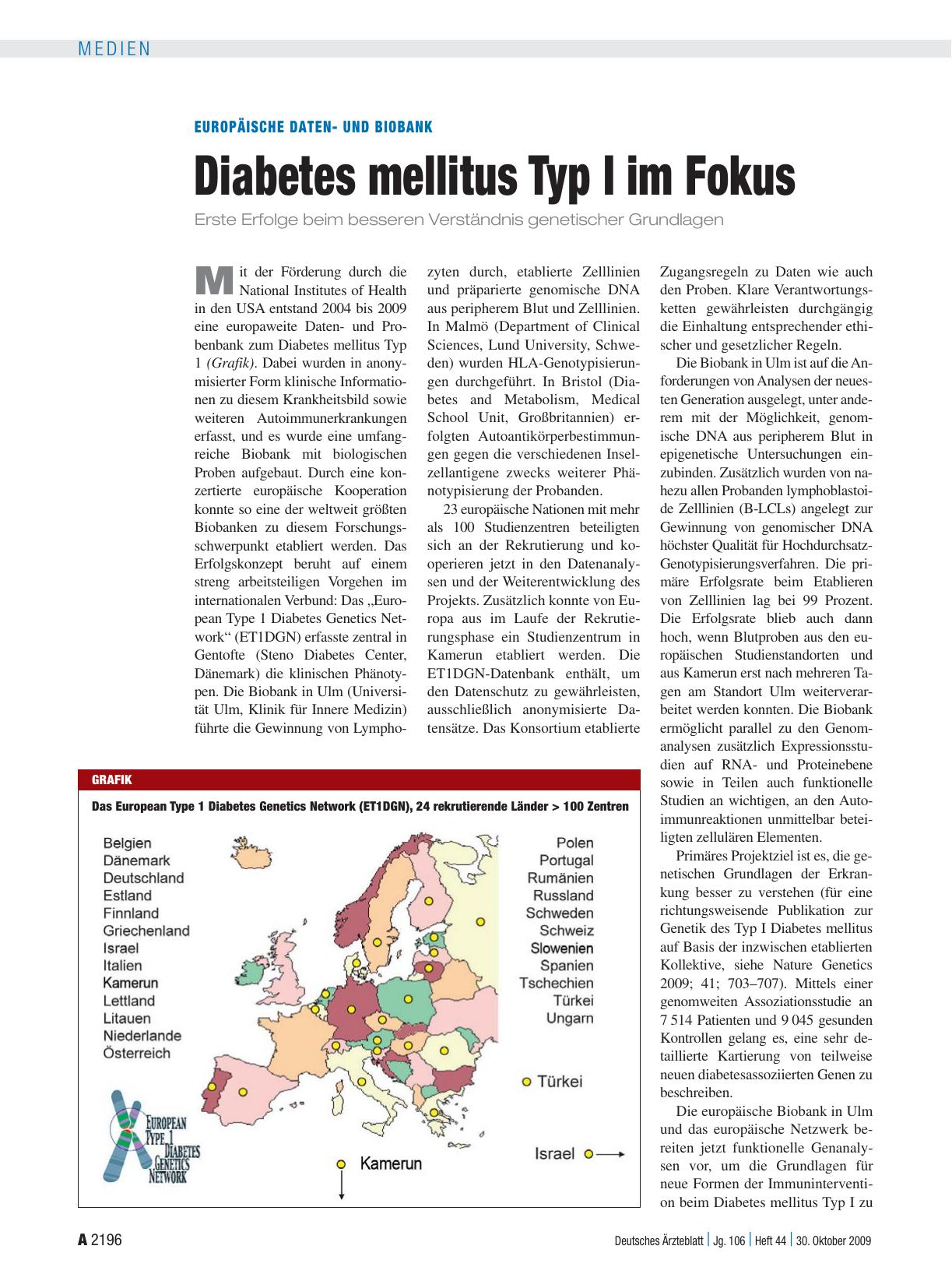 Vorschauseite 1: Europäische Datenund BioBank: Diabetes mellitus Typ I im Fokus