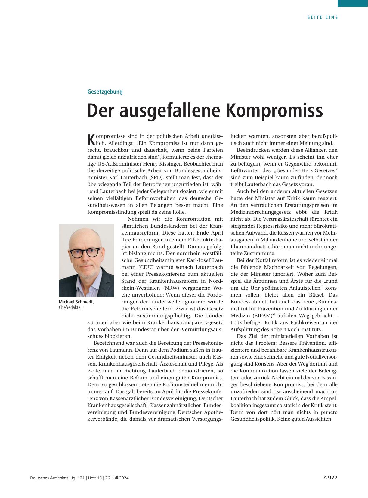 Vorschauseite 1: Gesetzgebung: Der ausgefallene Kompromiss