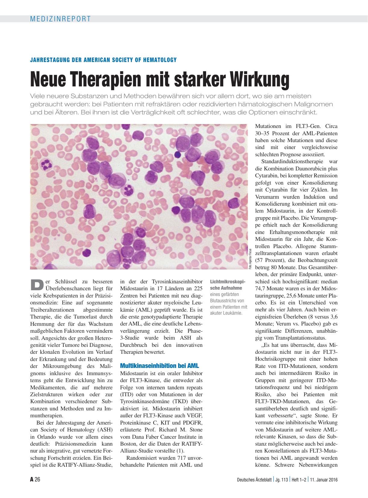 Vorschauseite 1: Jahrestagung der American Society of Hematology: Neue Therapien mit starker Wirkung
