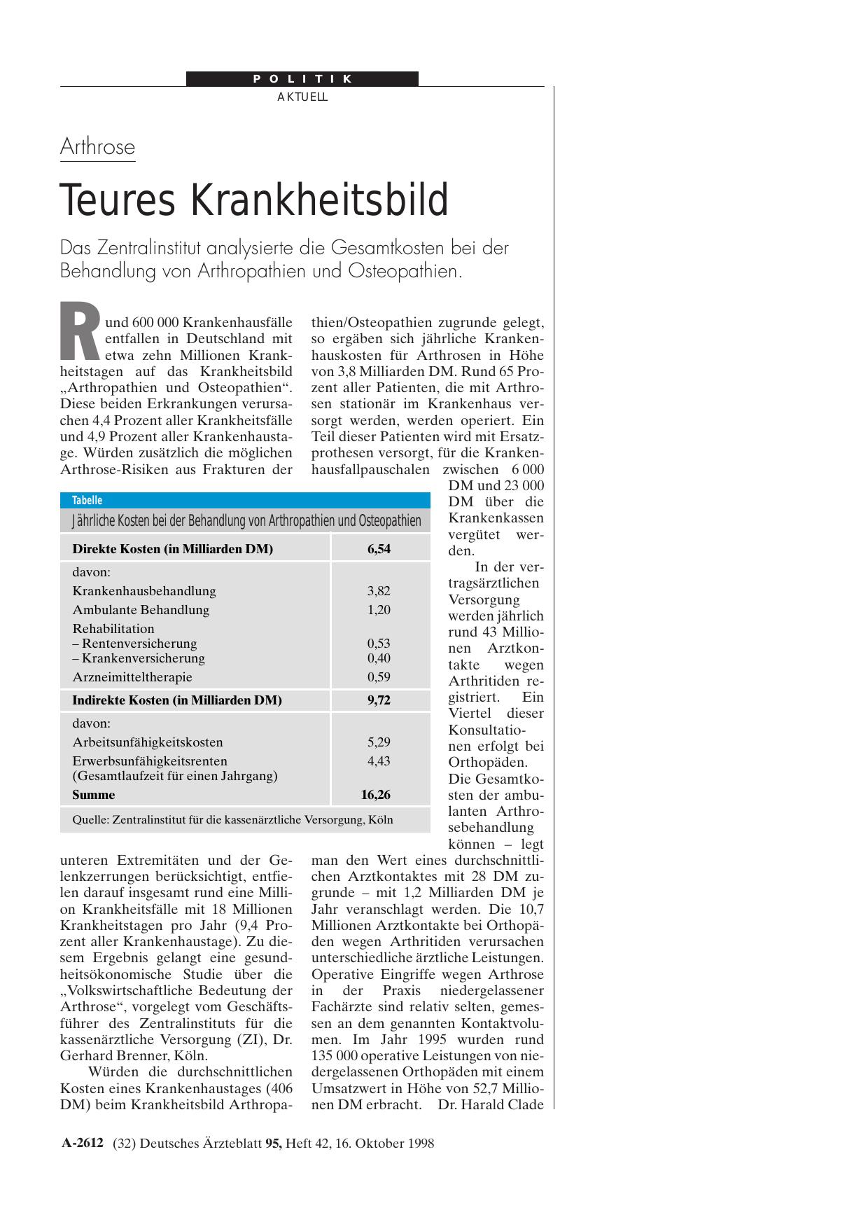 Vorschauseite 1: Arthrose: Teures Krankheitsbild