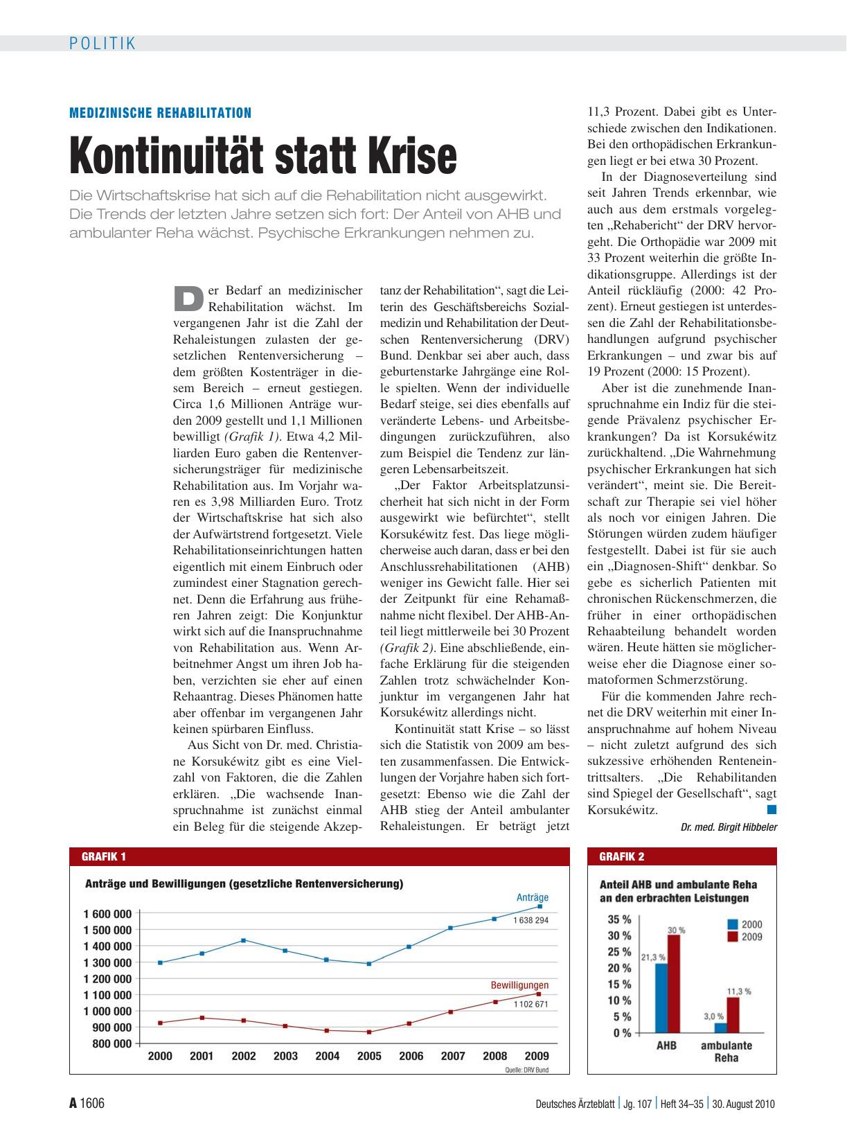 Vorschauseite 1: Medizinische Rehabilitation: Kontinuität statt Krise