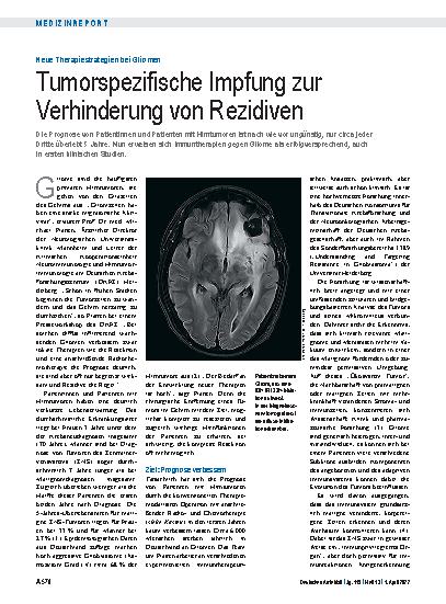 Vorschauseite 1: Neue Therapiestrategien bei Gliomen: Tumorspezifische Impfung zur Verhinderung von Rezidiven