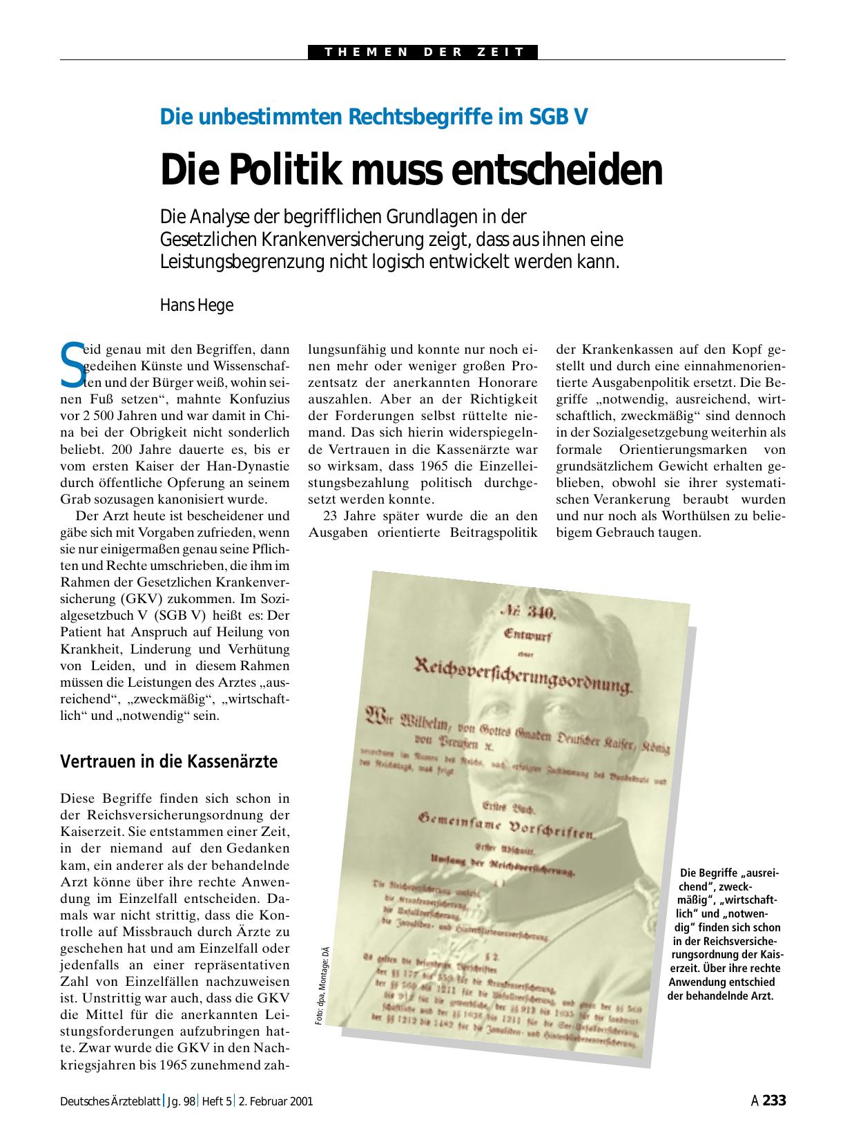 Vorschauseite 1: Die unbestimmten Rechtsbegriffe im SGB V: Die Politik muss entscheiden