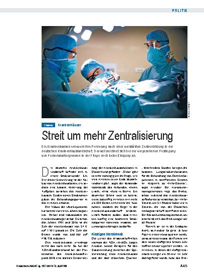 Vorschauseite 1: Krankenhäuser: Streit um mehr Zentralisierung