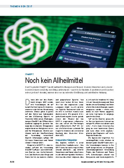 Vorschauseite 1: ChatGPT: Noch kein Allheilmittel