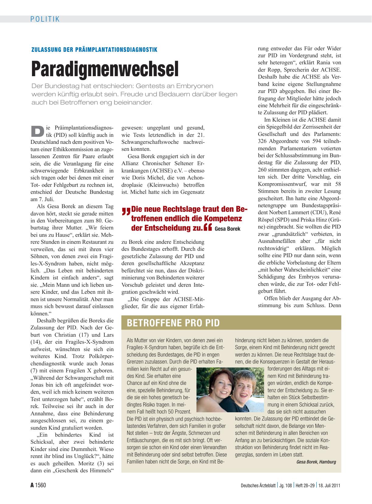 Vorschauseite 1: Zulassung der Präimplantationsdiagnostik: Paradigmenwechsel