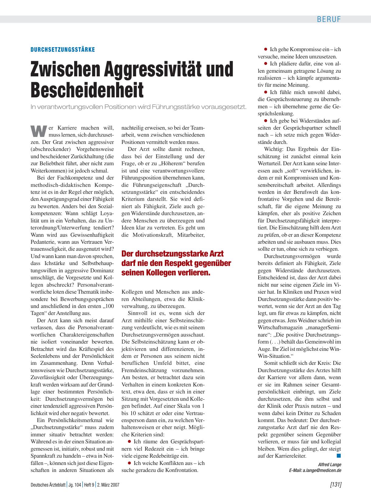 Vorschauseite 1: Durchsetzungsstärke: Zwischen Aggressivität und Bescheidenheit