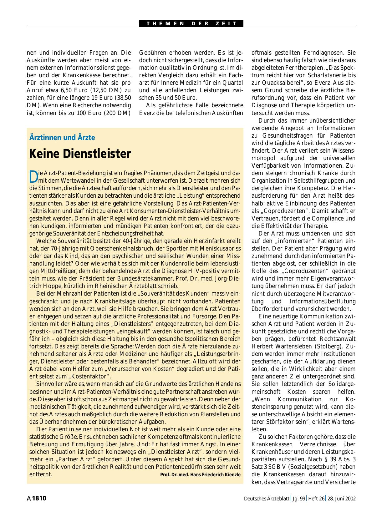 Vorschauseite 1: Ärztinnen und Ärzte: Keine Dienstleister