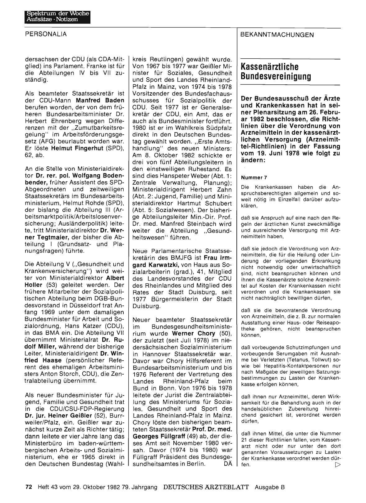 Vorschauseite 1: Kassenärztliche Bundesvereinigung: Der Bundesausschuß der Ärzte und Krankenkassen hat in seiner Plenarsitzung am 26. Februar 1982 beschlossen, die Richtlinien über die Verordnung…