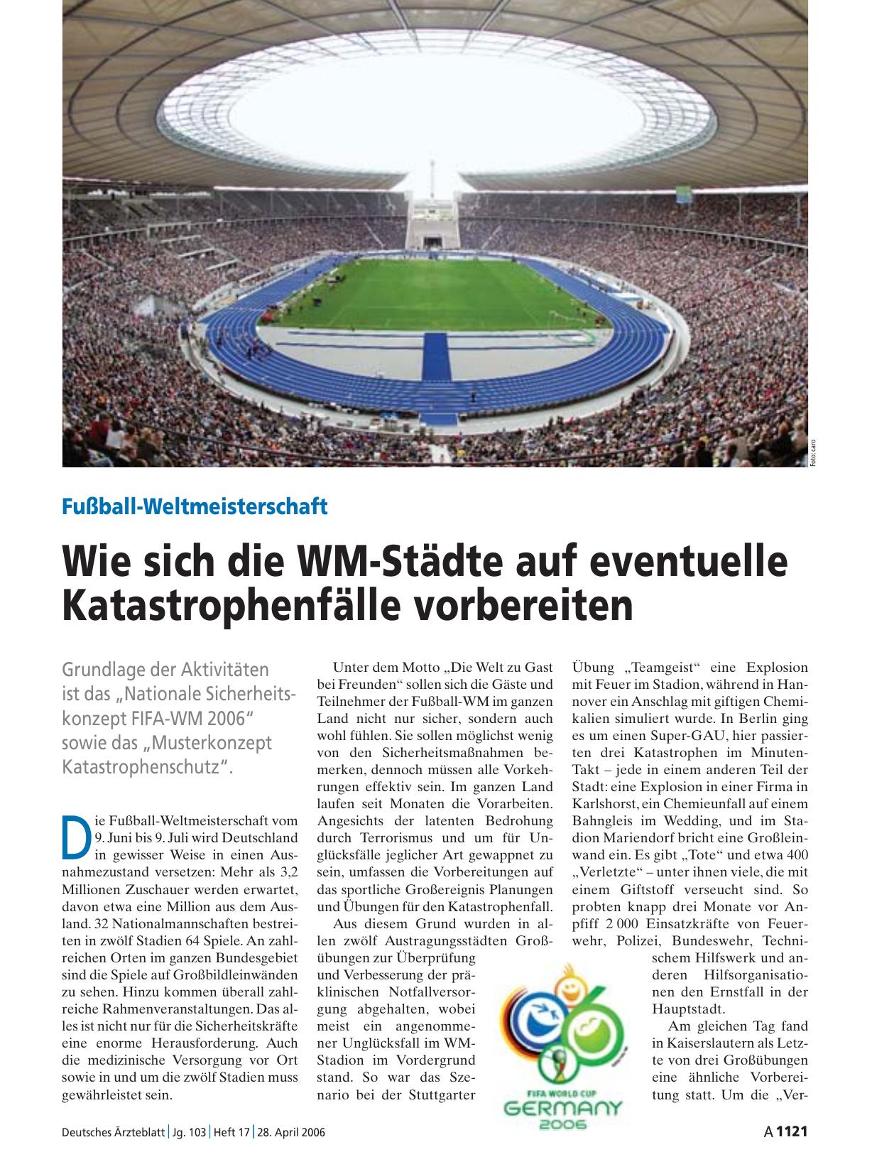 Vorschauseite 1: Fußball-Weltmeisterschaft: Wie sich die WM-Städte auf eventuelle Katastrophenfälle vorbereiten