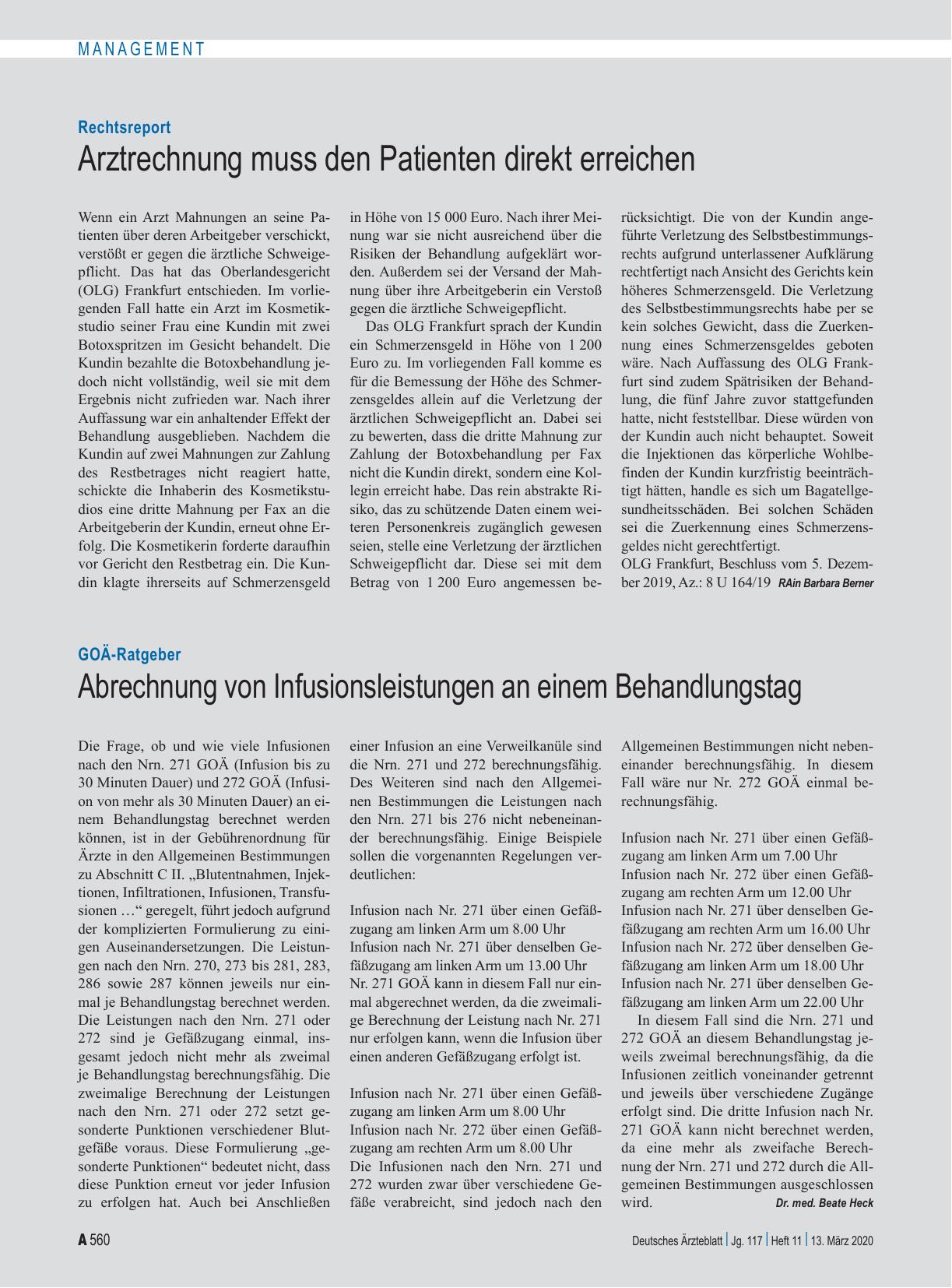 Vorschauseite 1: GOÄ-Ratgeber: Abrechnung von Infusionsleistungen an einem Behandlungstag