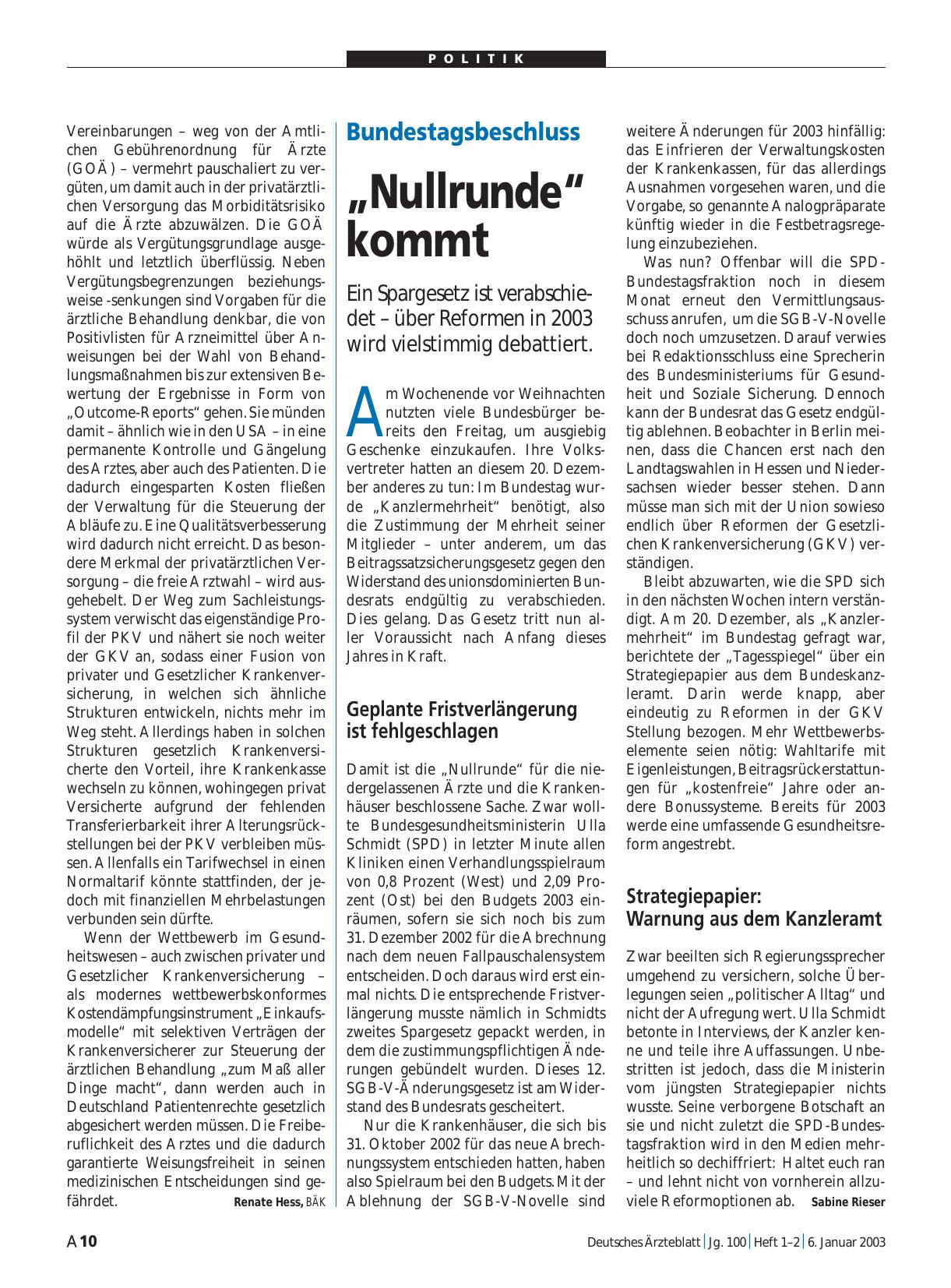 Vorschauseite 1: Bundestagsbeschluss: „Nullrunde“kommt