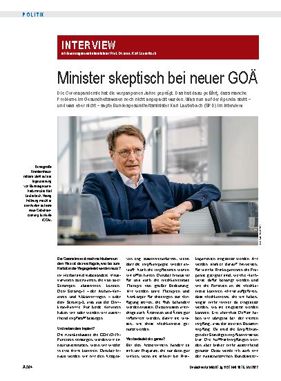 Vorschauseite 1: Interview mit Bundesgesundheitsminister Prof. Dr. med. Karl Lauterbach: Minister skeptisch bei neuer GOÄ