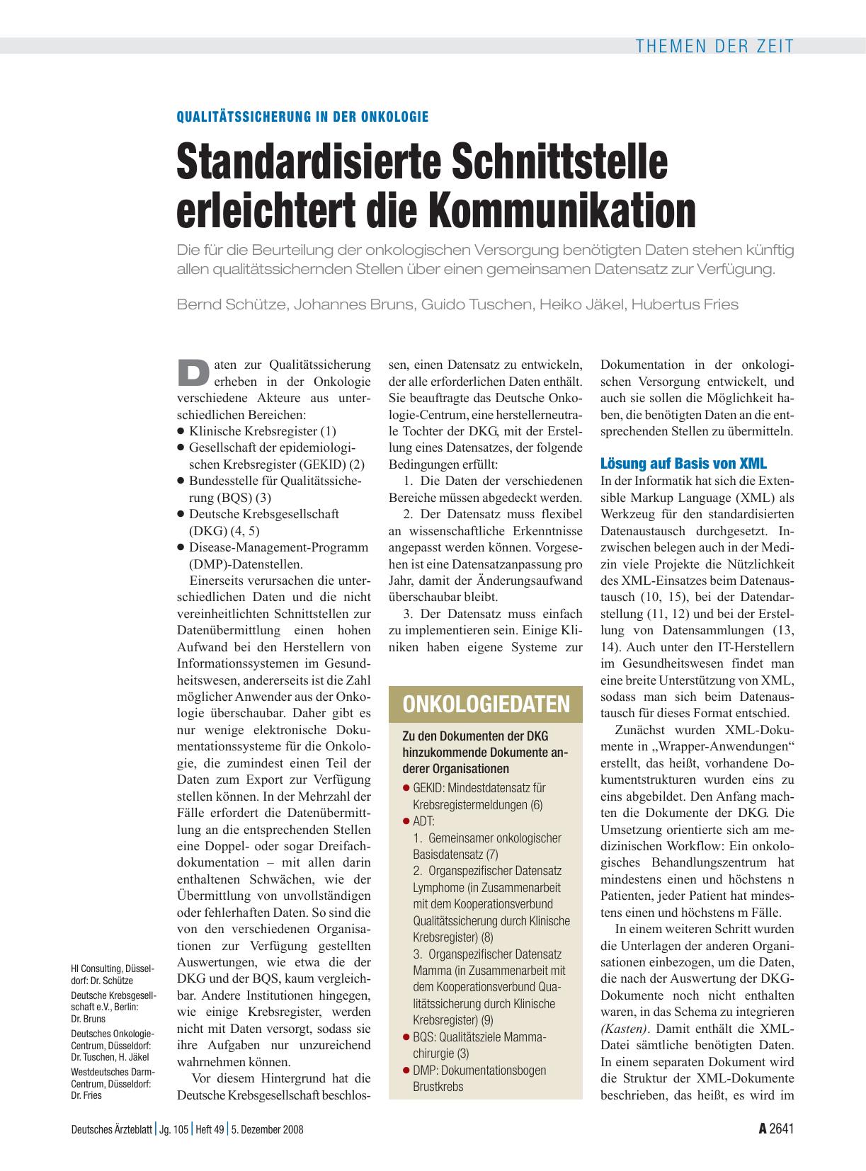 Vorschauseite 1: Qualitätssicherung in der Onkologie: Standardisierte Schnittstelle erleichtert die Kommunikation