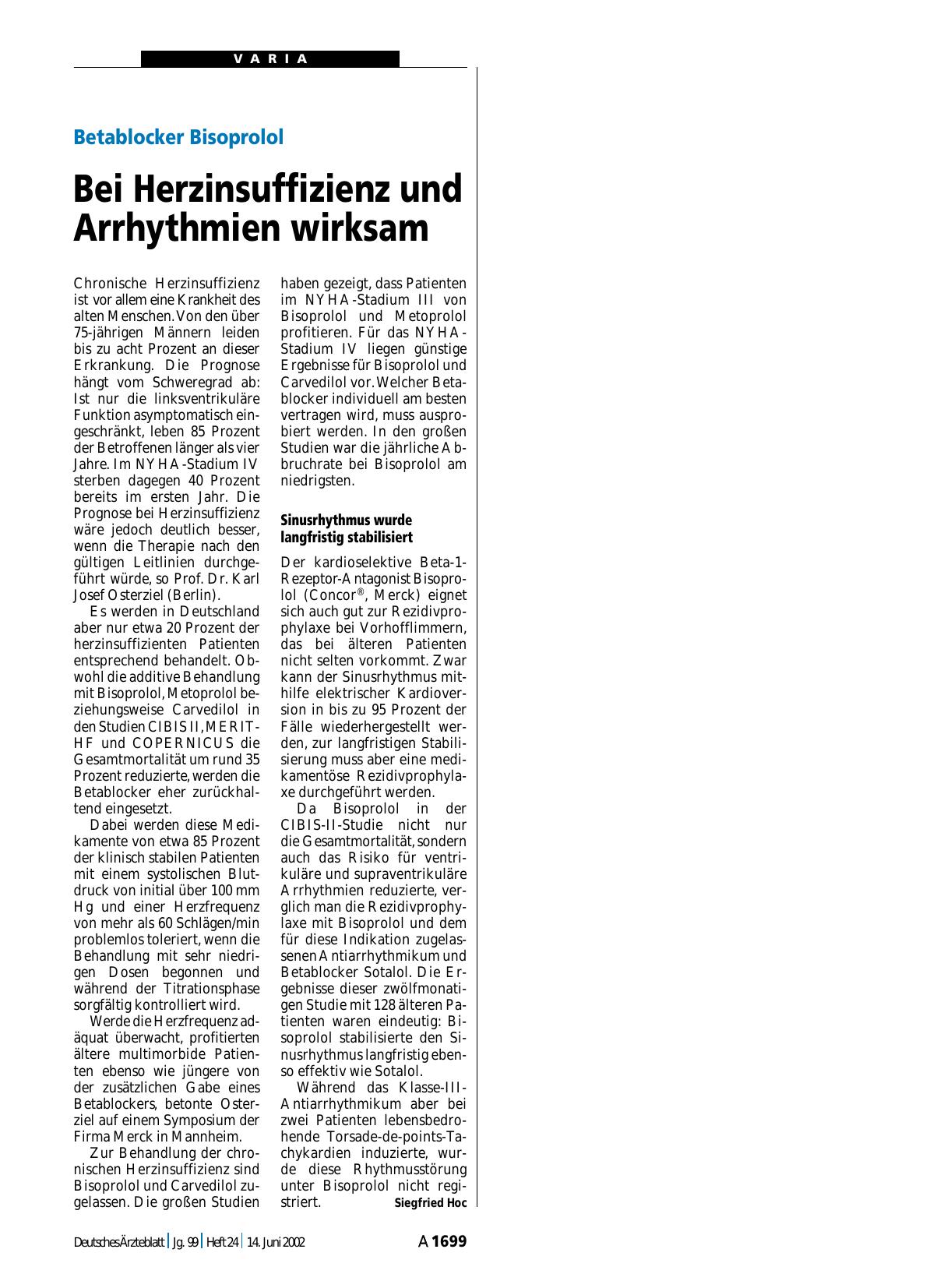 Vorschauseite 1: Betablocker Bisoprolol: Bei Herzinsuffizienz und Arrhythmien wirksam