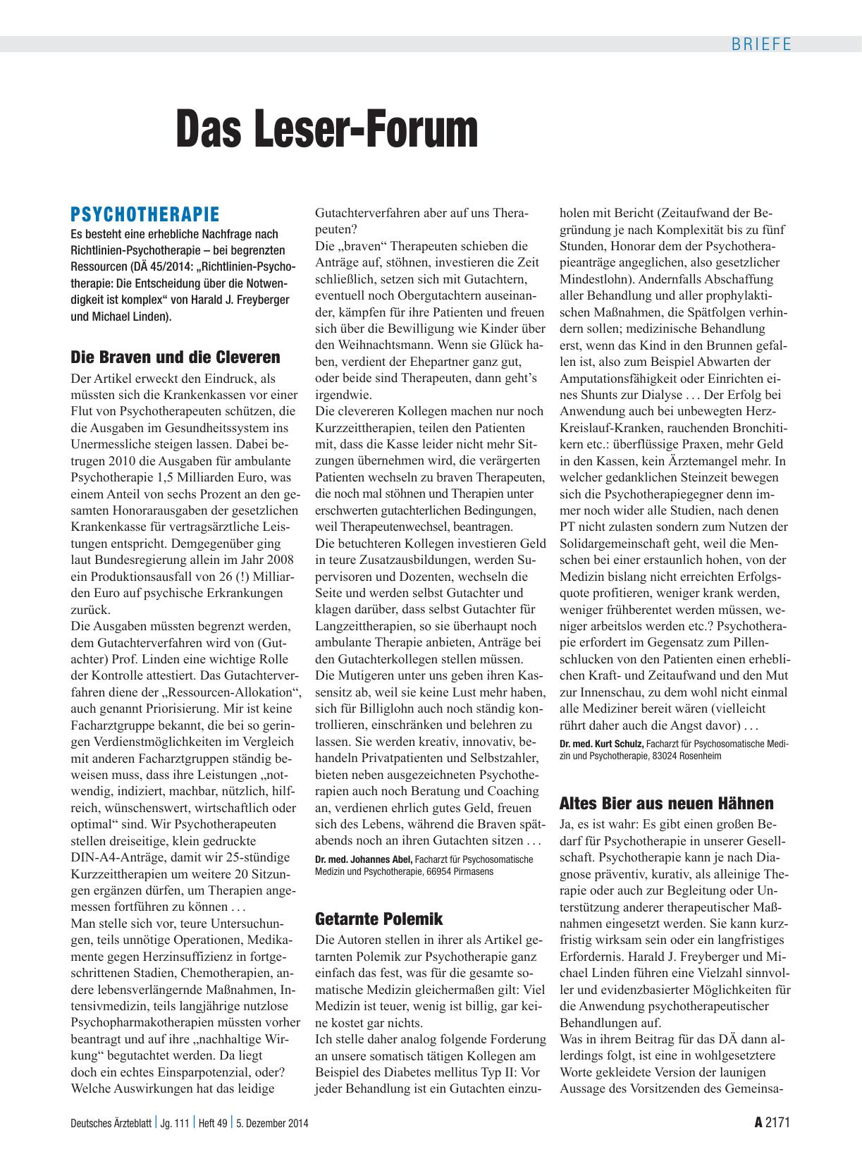 Vorschauseite 1: Psychotherapie: Altes Bier aus neuen Hähnen