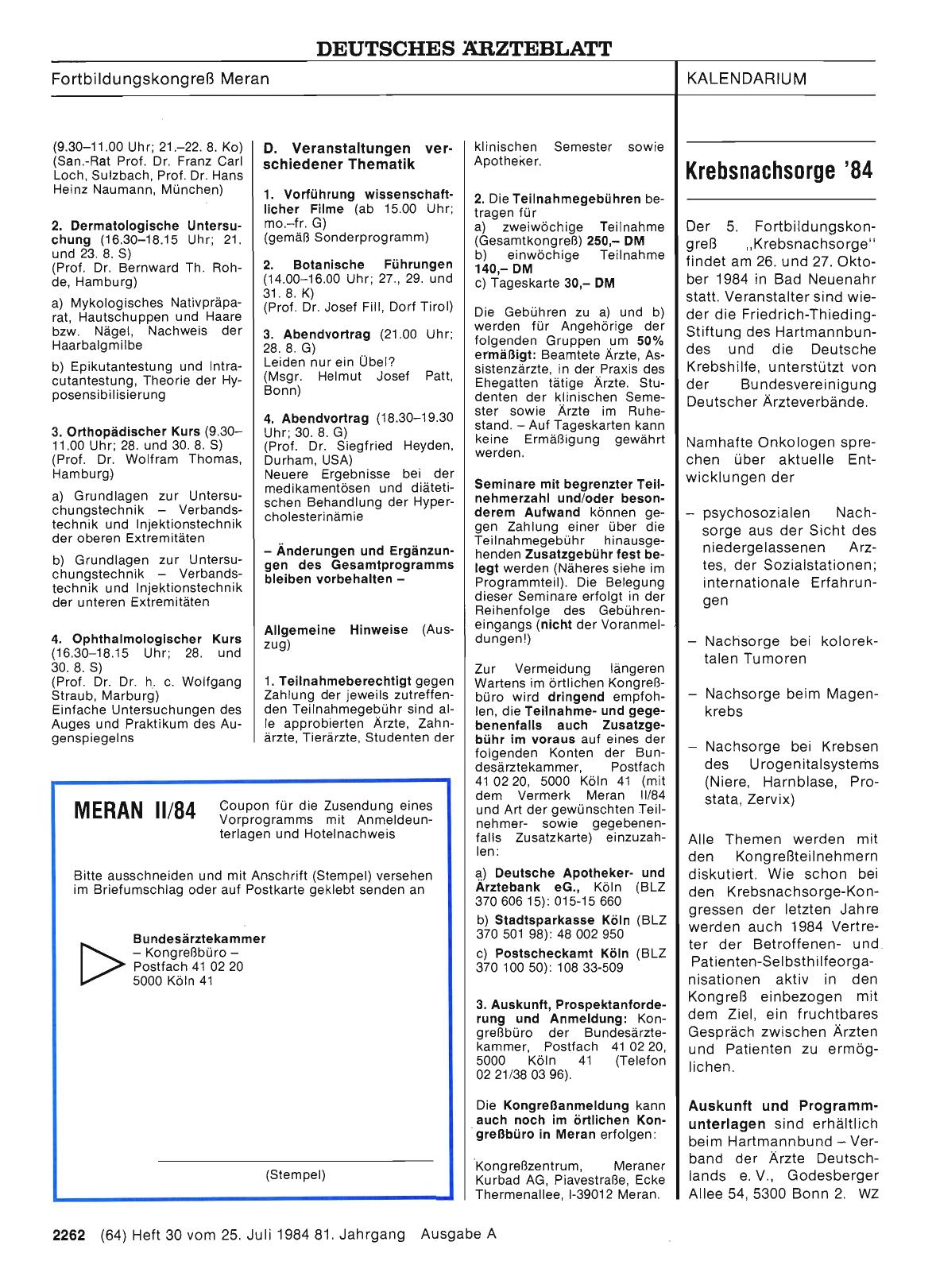 Vorschauseite 1: Krebsnachsorge '84