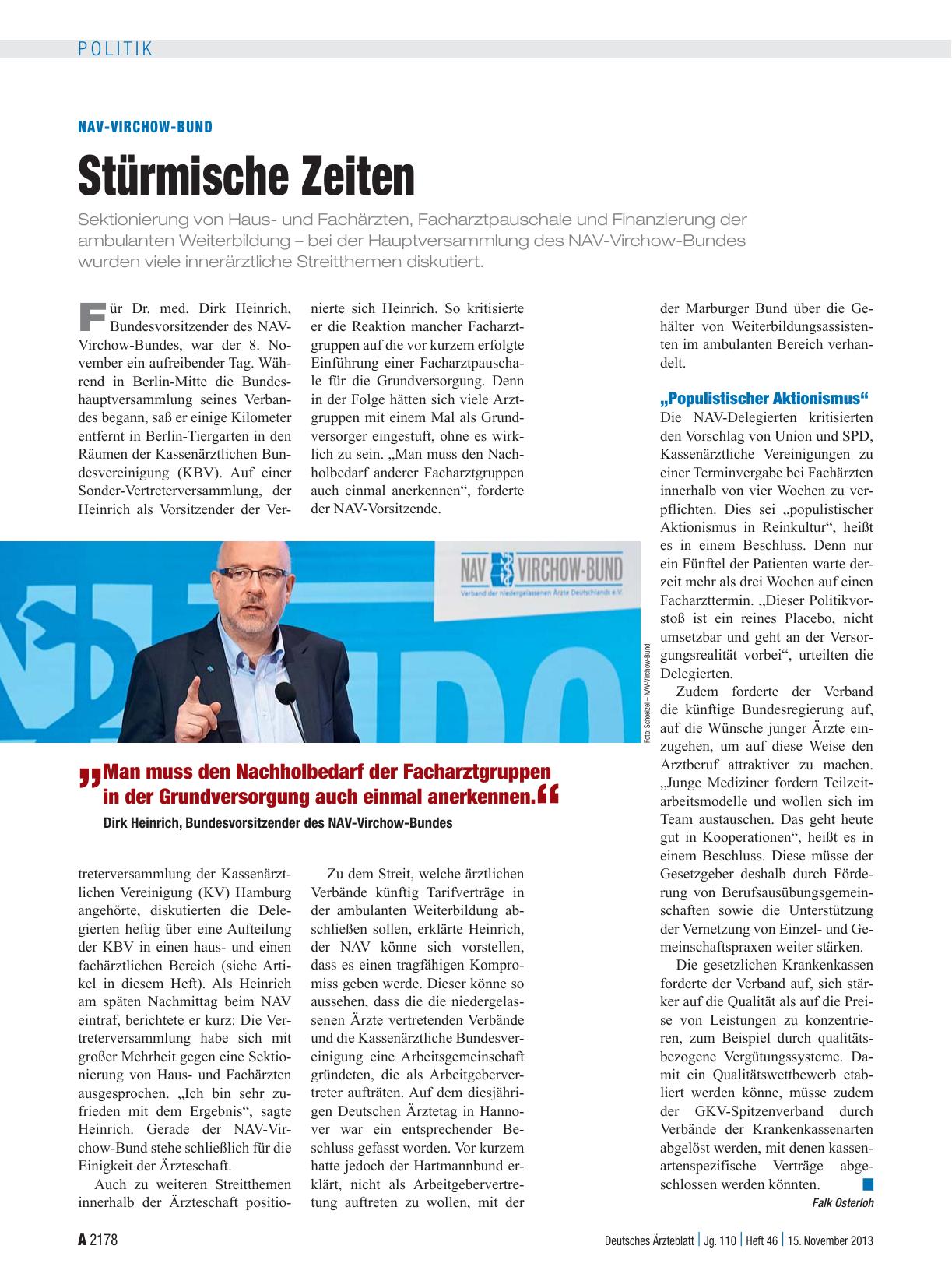 Vorschauseite 1: NAV-Virchow-Bund: Stürmische Zeiten