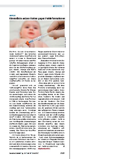 Vorschauseite 1: Impfen: Kinderärzte setzen Fakten gegen Fehlinformationen