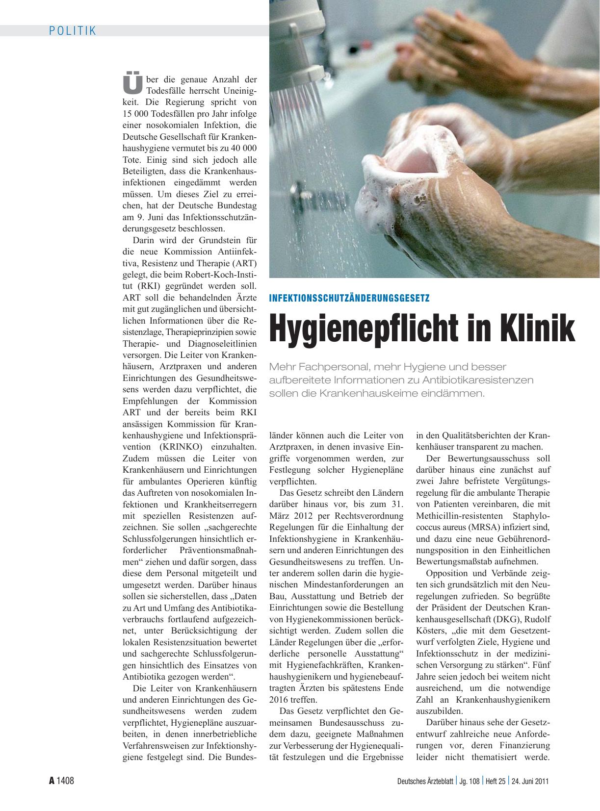 Vorschauseite 1: Infektionsschutzänderungsgesetz: Hygienepflicht in Klinik und Praxis