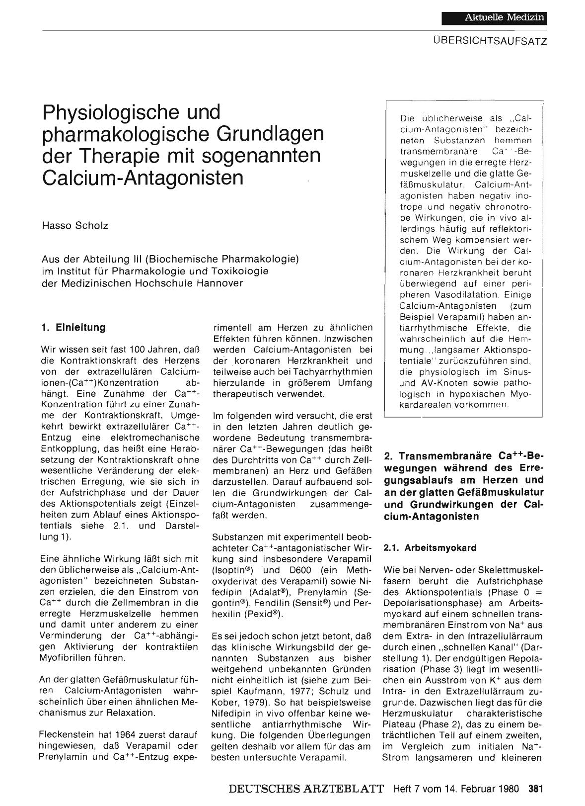 Vorschauseite 1: Physiologische und pharmakologische Grundlagen der Therapie mit sogenannten Calcium-Antagonisten