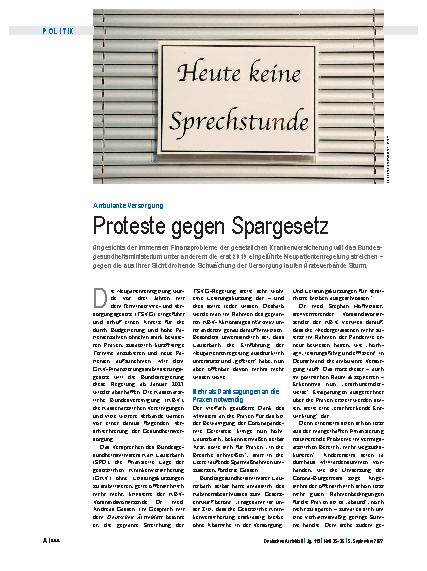 Vorschauseite 1: Ambulante Versorgung: Proteste gegen Spargesetz