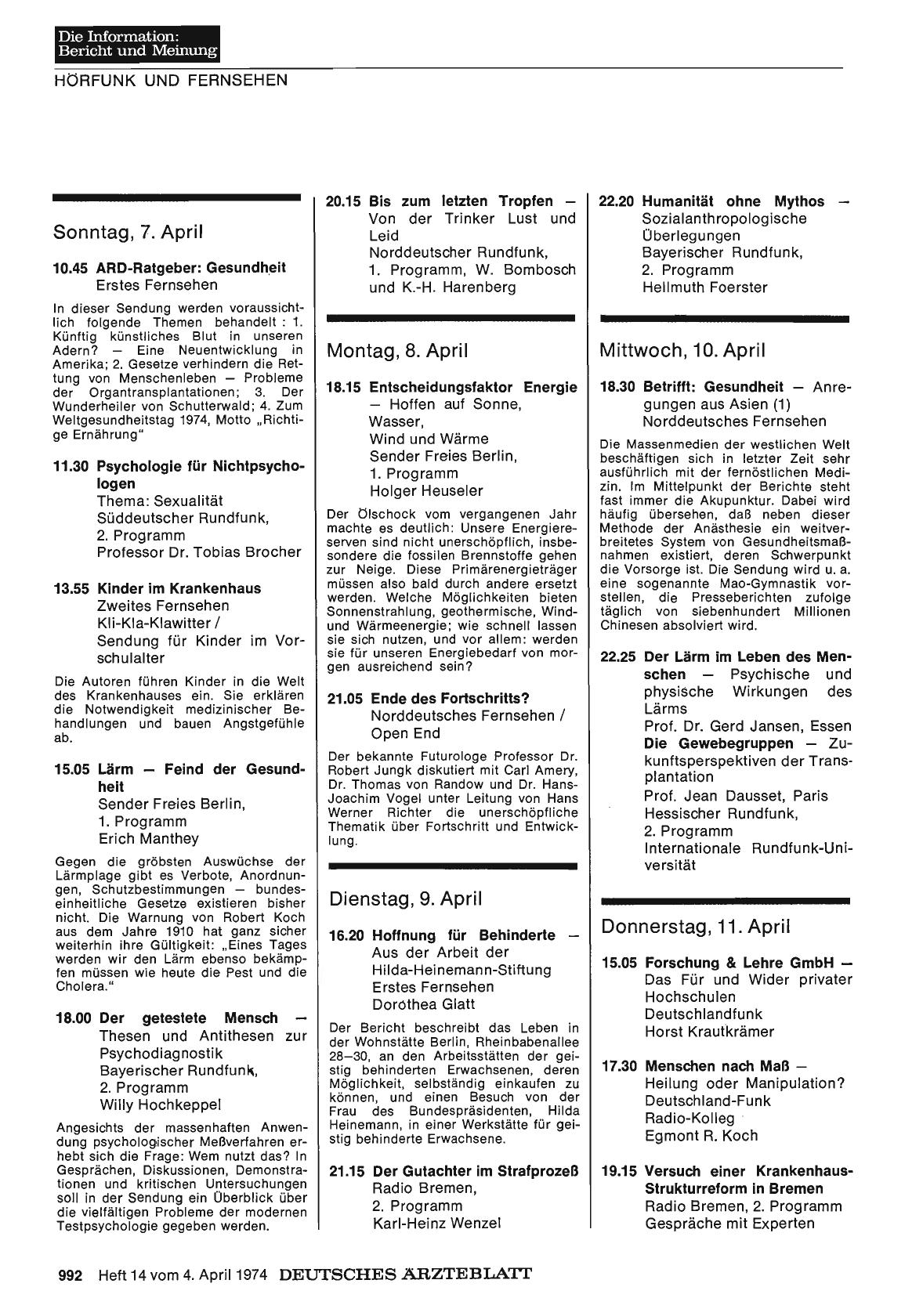 Vorschauseite 1: Hörfunk und Fernsehen: