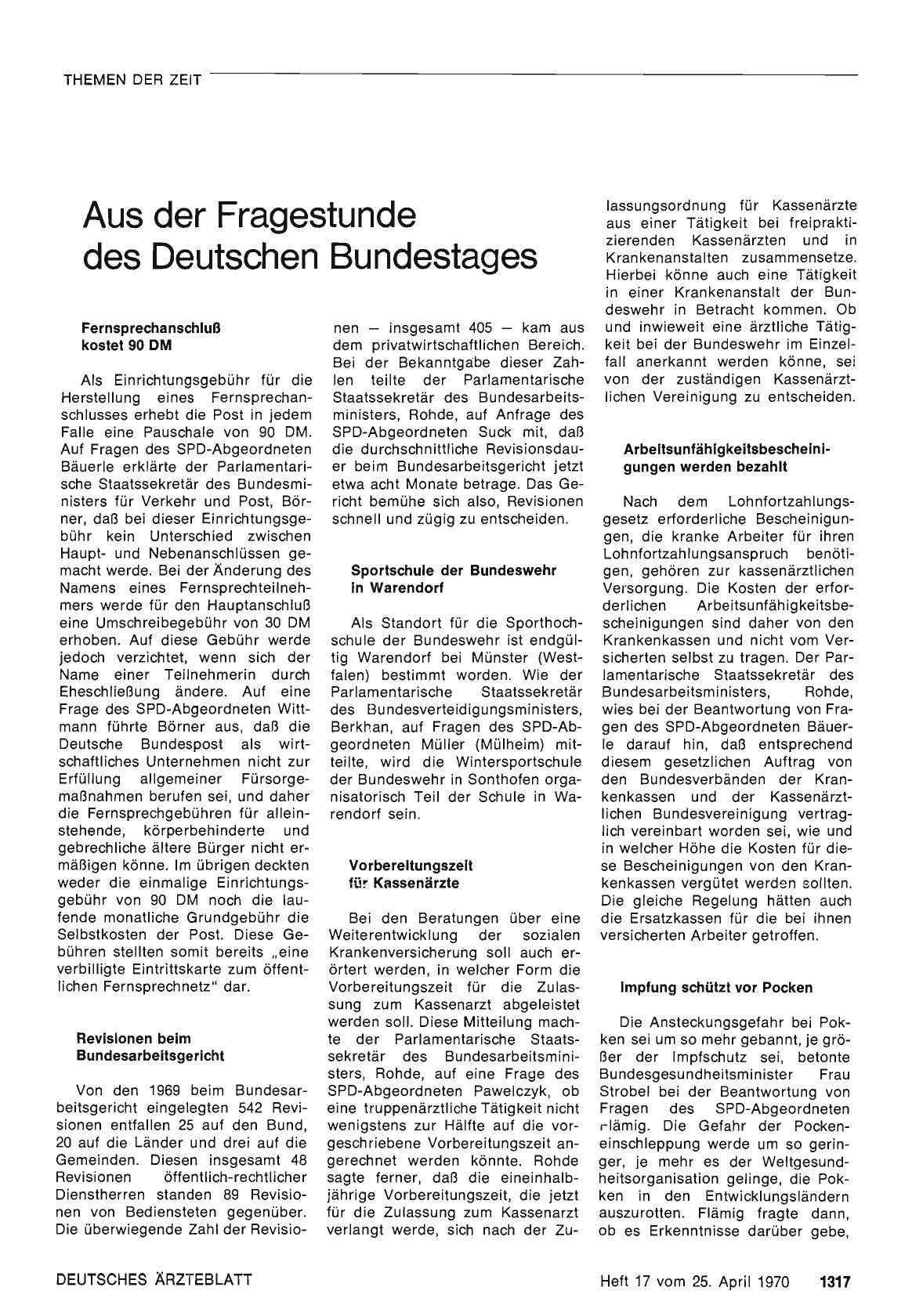 Vorschauseite 1: Aus der Fragestunde des Deutschen Bundestages