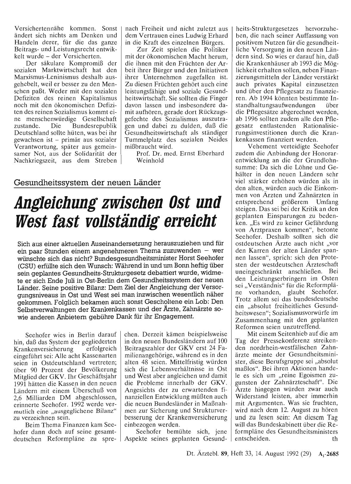 Vorschauseite 1: Gesundheitssystem der neuen Länder: Angleichung zwischen Ost und West fast vollständig erreicht