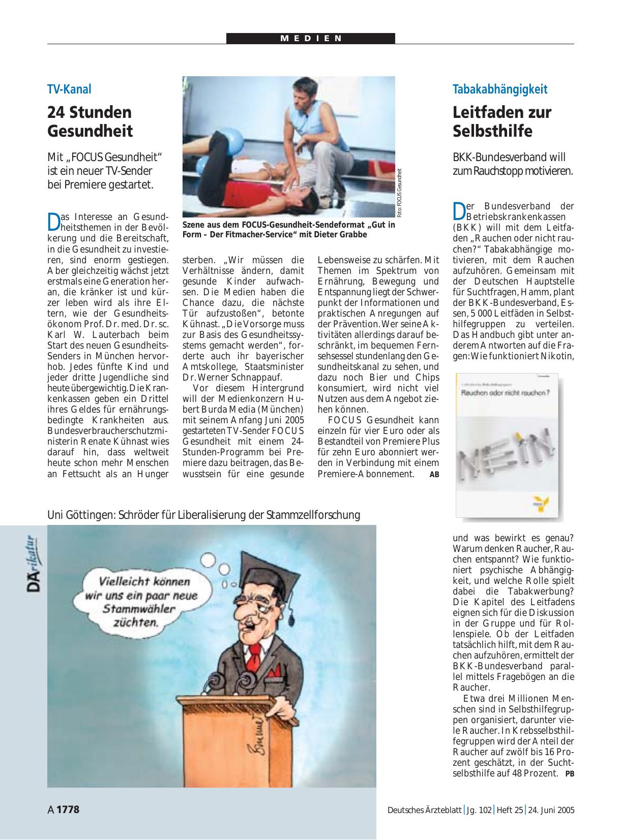 Vorschauseite 1: TV-Kanal: 24 Stunden Gesundheit