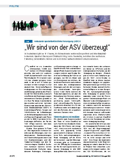 Vorschauseite 1: Ambulante spezialfachärztliche Versorgung (ASV) II: „Wir sind von der ASV überzeugt“