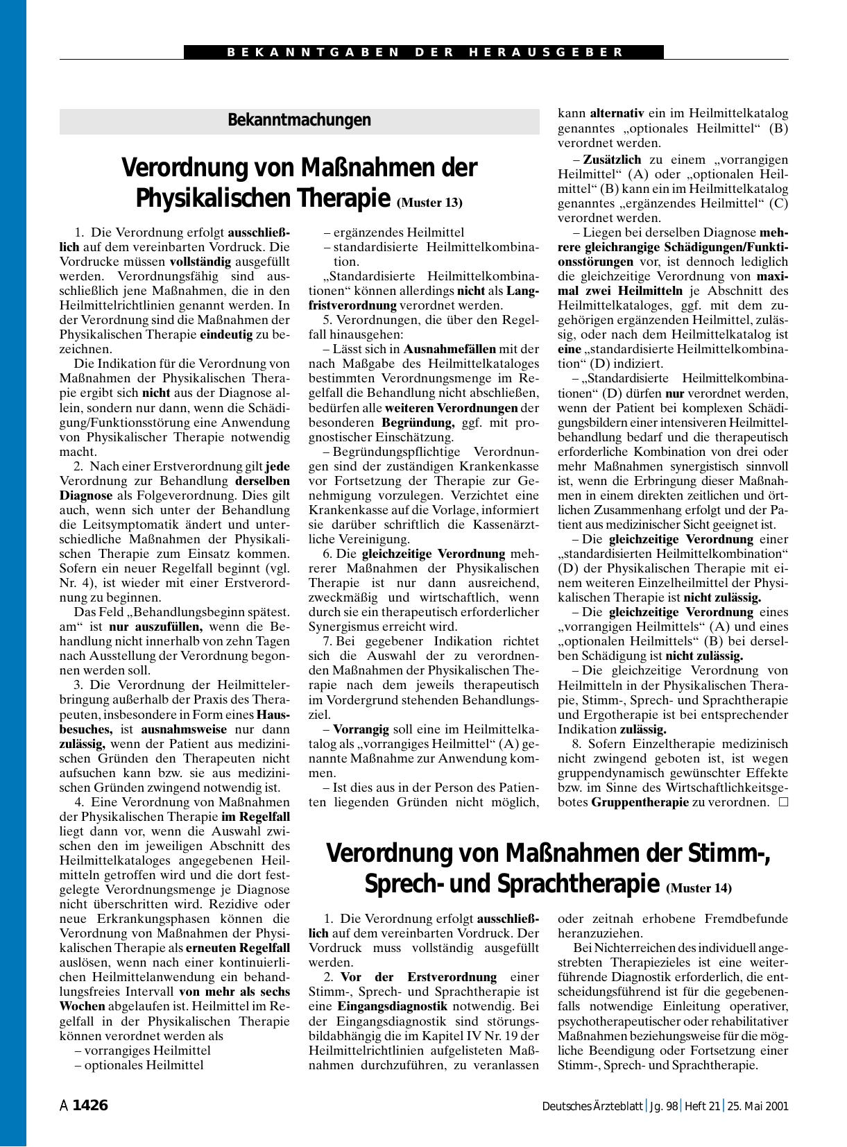 Vorschauseite 1: Verordnung von Maßnahmen der Stimm-, Sprechund Sprachtherapie (Muster 14)