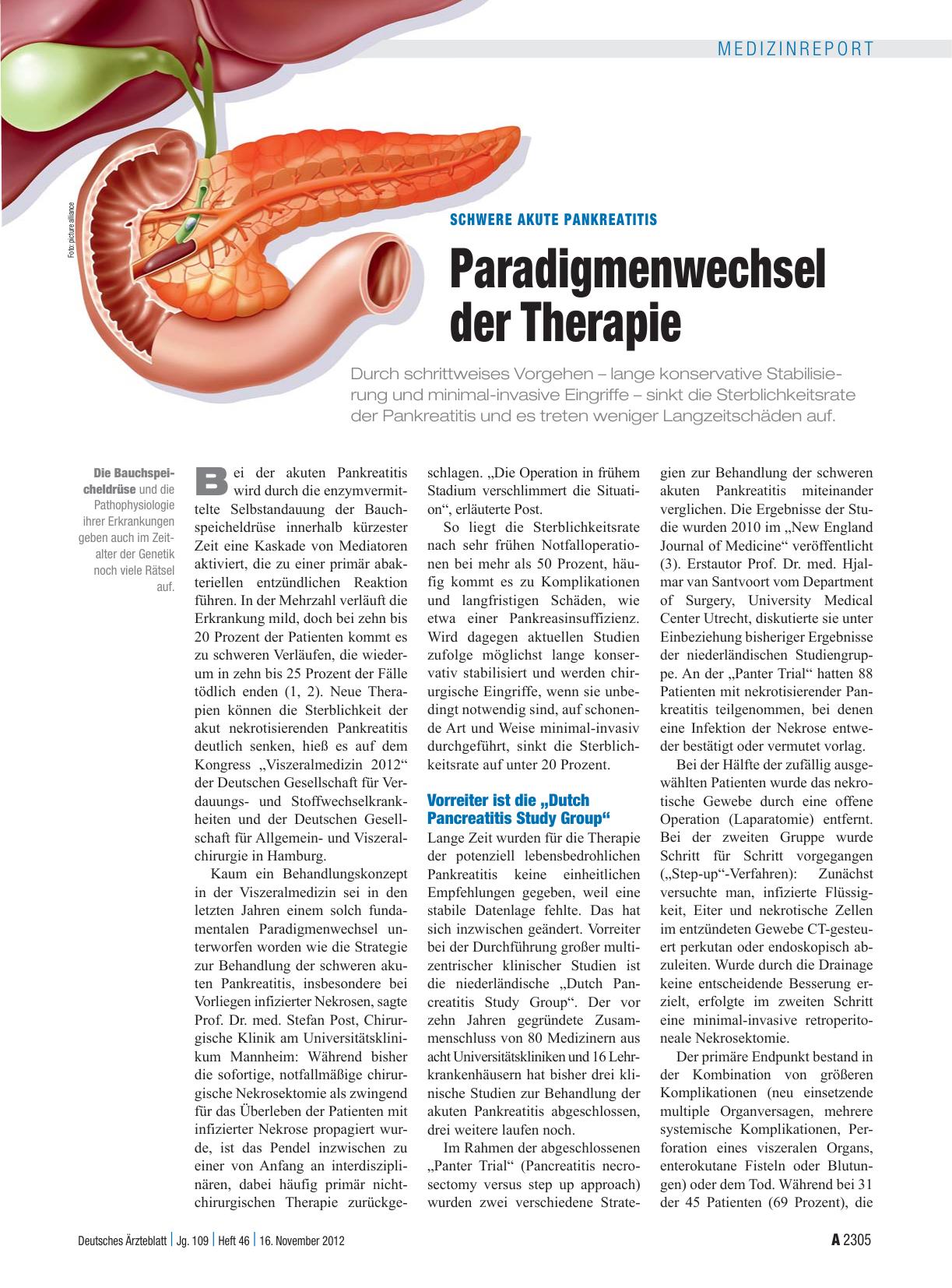 Vorschauseite 1: Schwere akute Pankreatitis: Paradigmenwechsel der Therapie