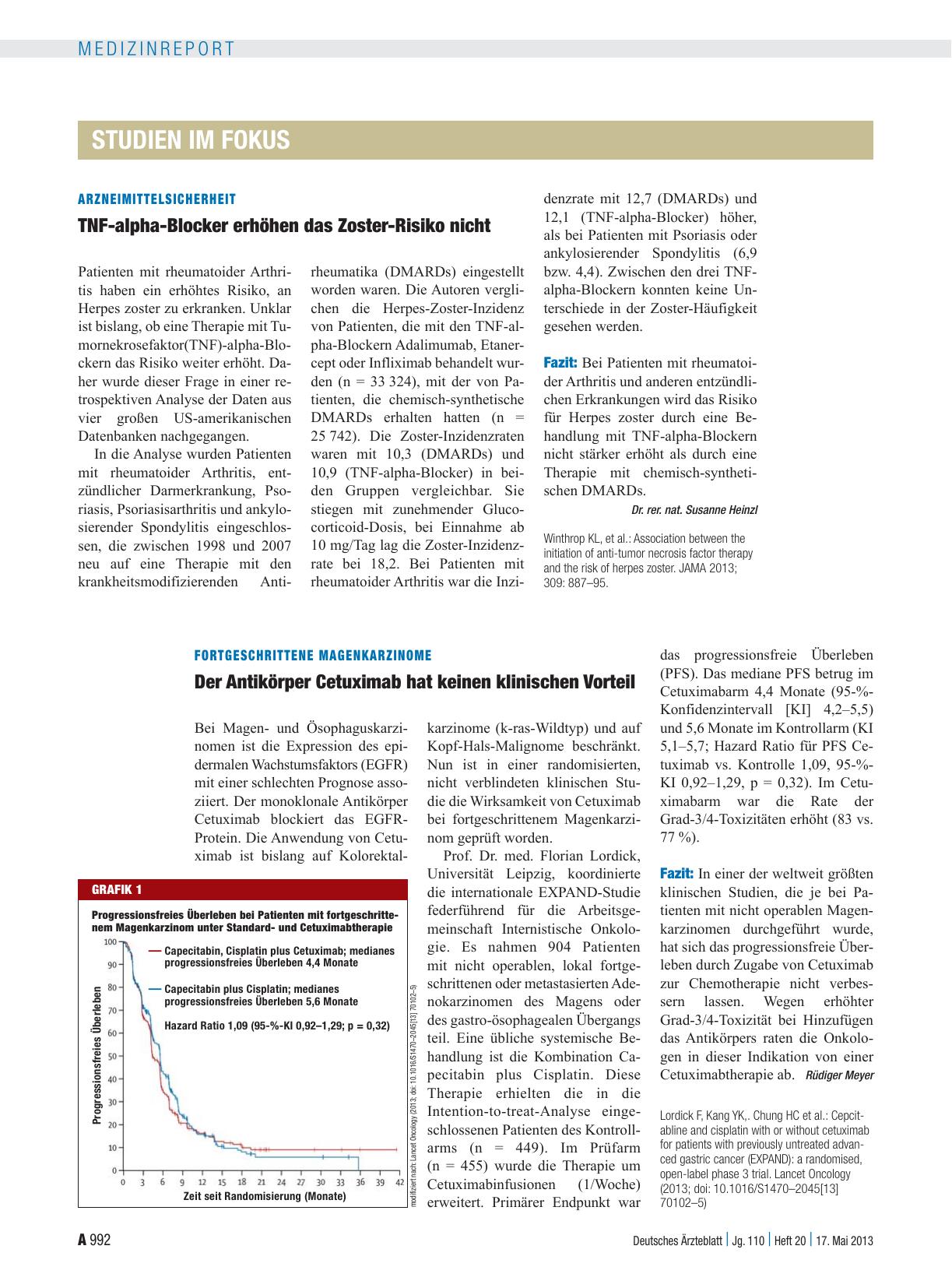 Vorschauseite 1: Fortgeschrittene Magenkarzinome: Der Antikörper Cetuximab hat keinen klinischen Vorteil