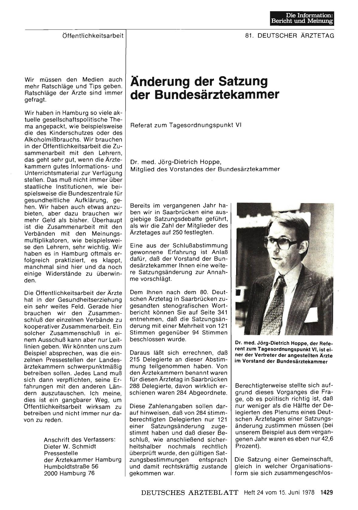 Vorschauseite 1: Änderung der Satzung der Bundesärztekammer