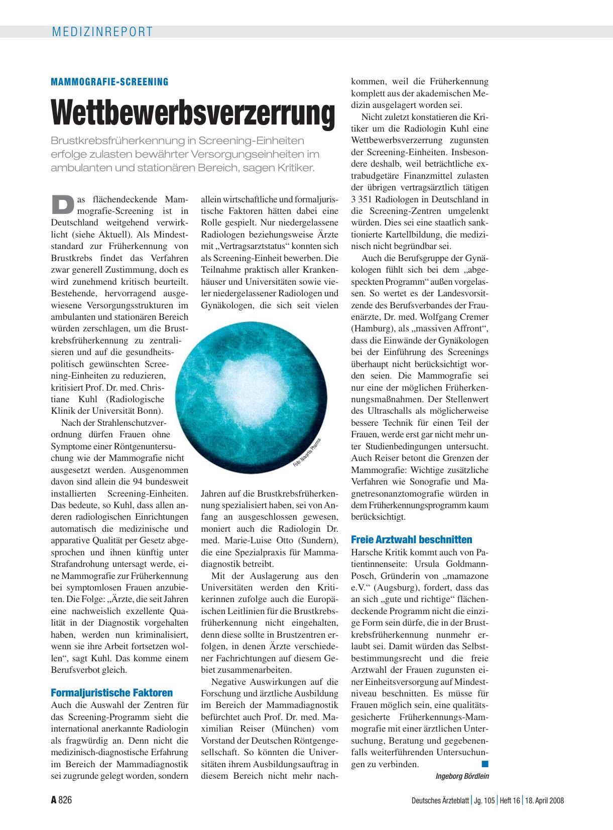 Vorschauseite 1: Mammografie-Screening: Wettbewerbsverzerrung