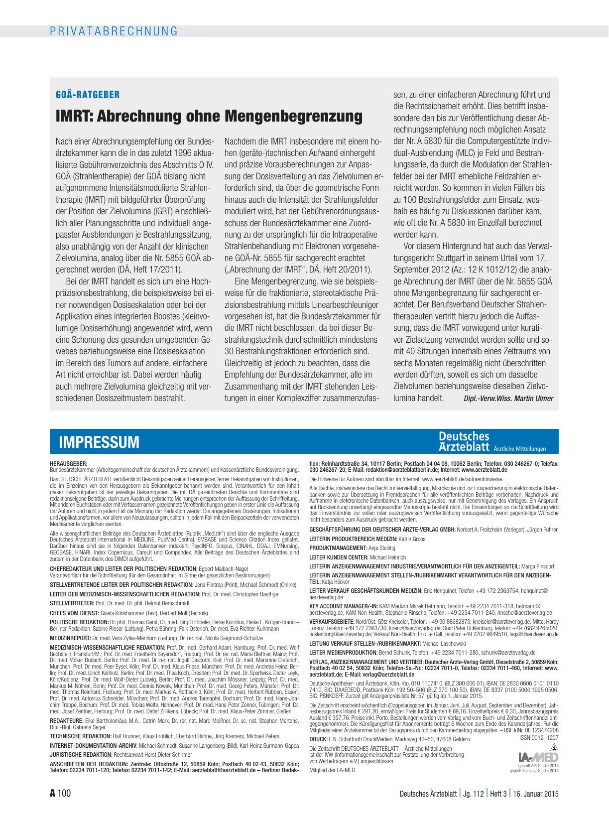 Vorschauseite 1: GOÄ-Ratgeber – IMRT: Abrechnung ohne Mengenbegrenzung