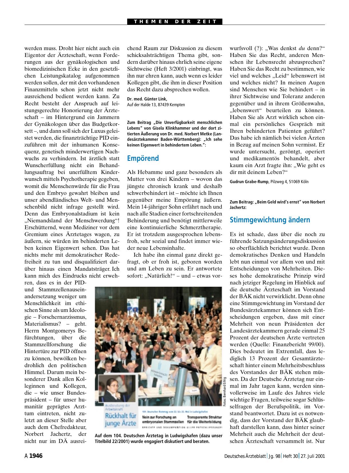 Vorschauseite 1: 104. Deutschen Ärztetag: Empörend