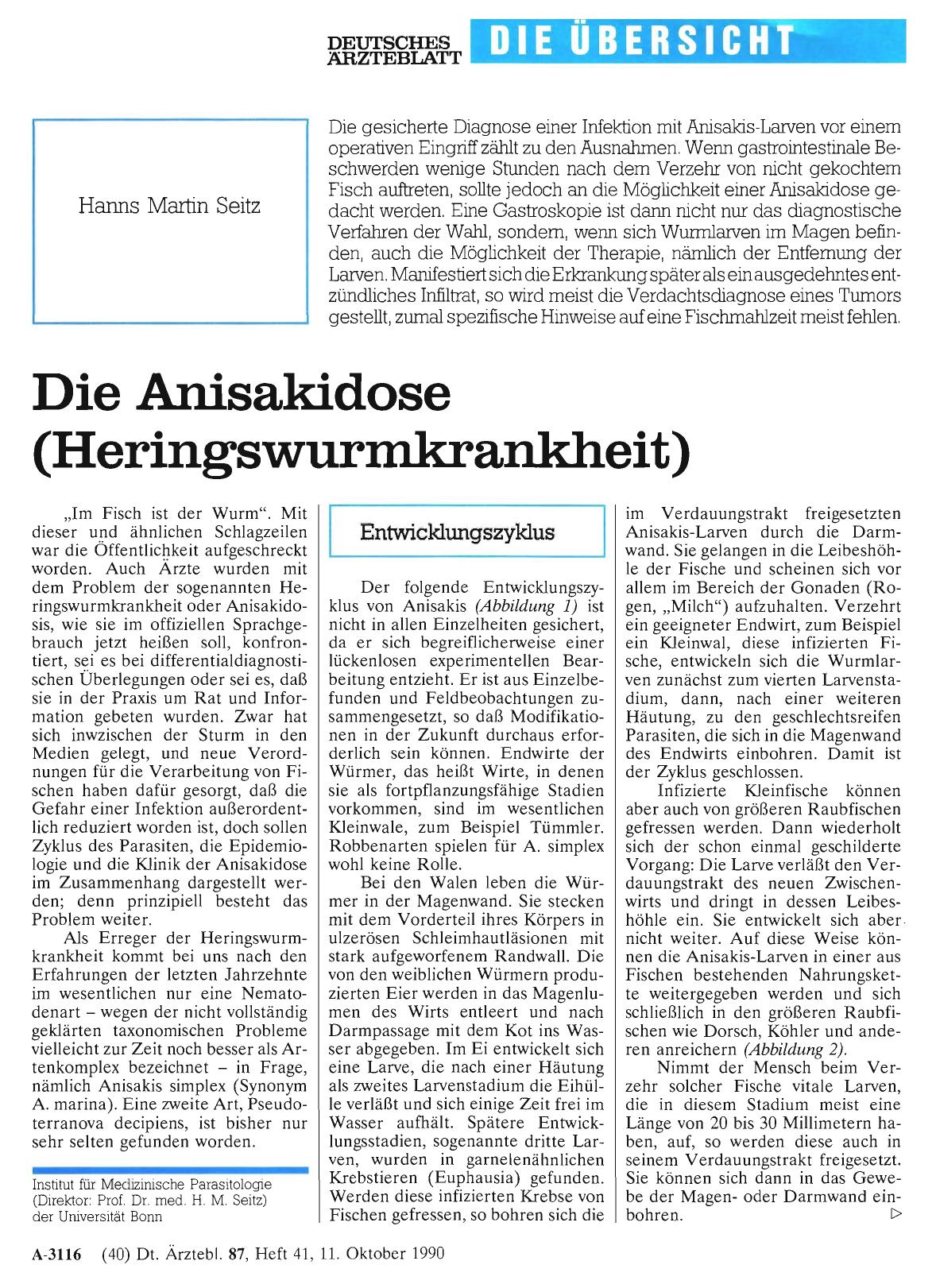 Vorschauseite 1: Die Anisakidose (Heringswurmkrankheit)