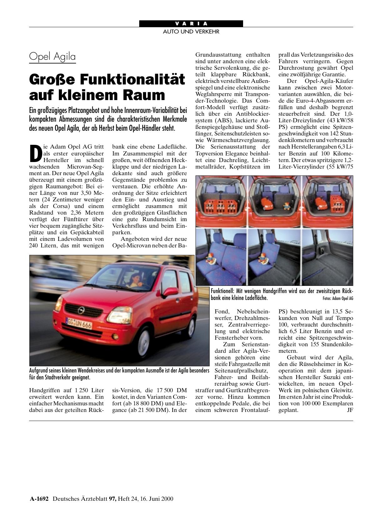 Vorschauseite 1: Opel Agila: Große Funktionalität auf kleinem Raum