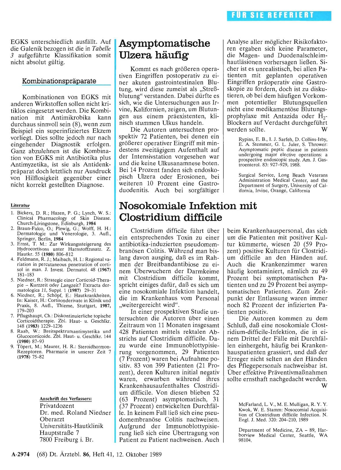 Vorschauseite 1: Nosokomiale Infektion mit Clostridium difficile