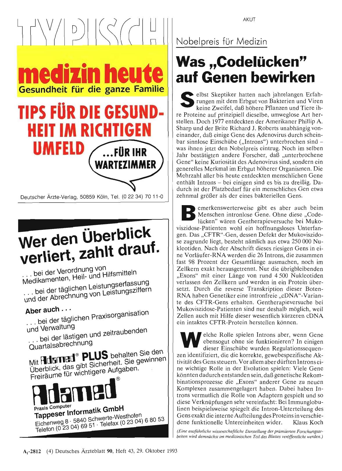 Vorschauseite 1: Nobelpreis für Medizin: Was „Codelücken“ auf Genen bewirken