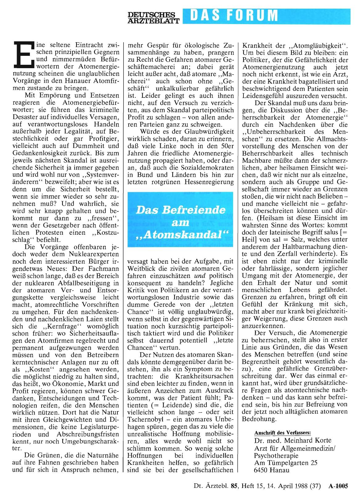 Vorschauseite 1: Das Befreiende am „Atomskandal“
