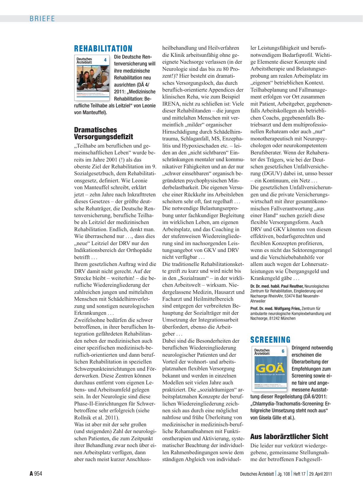 Vorschauseite 1: Rehabilitation: Dramatisches Versorgungsdefizit