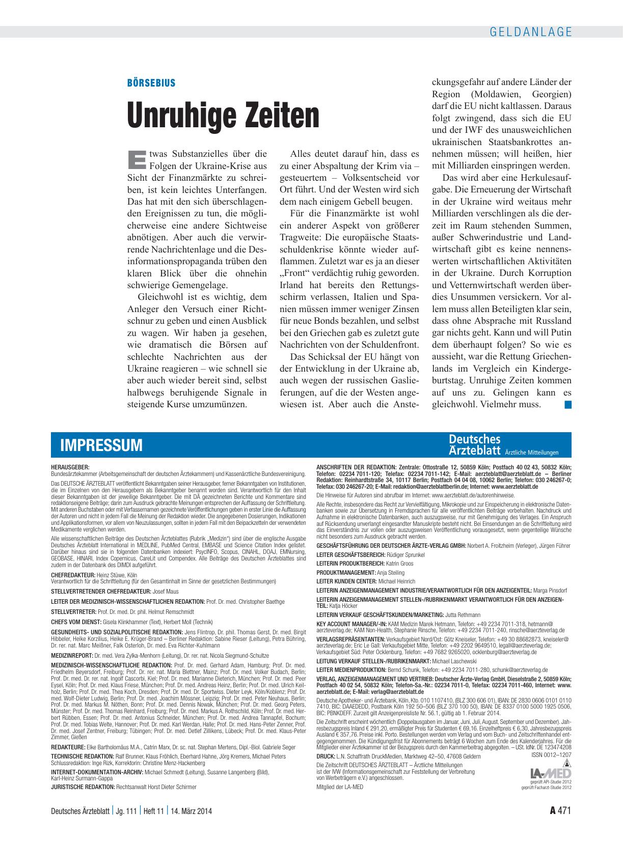 Vorschauseite 1: Börsebius: Unruhige Zeiten